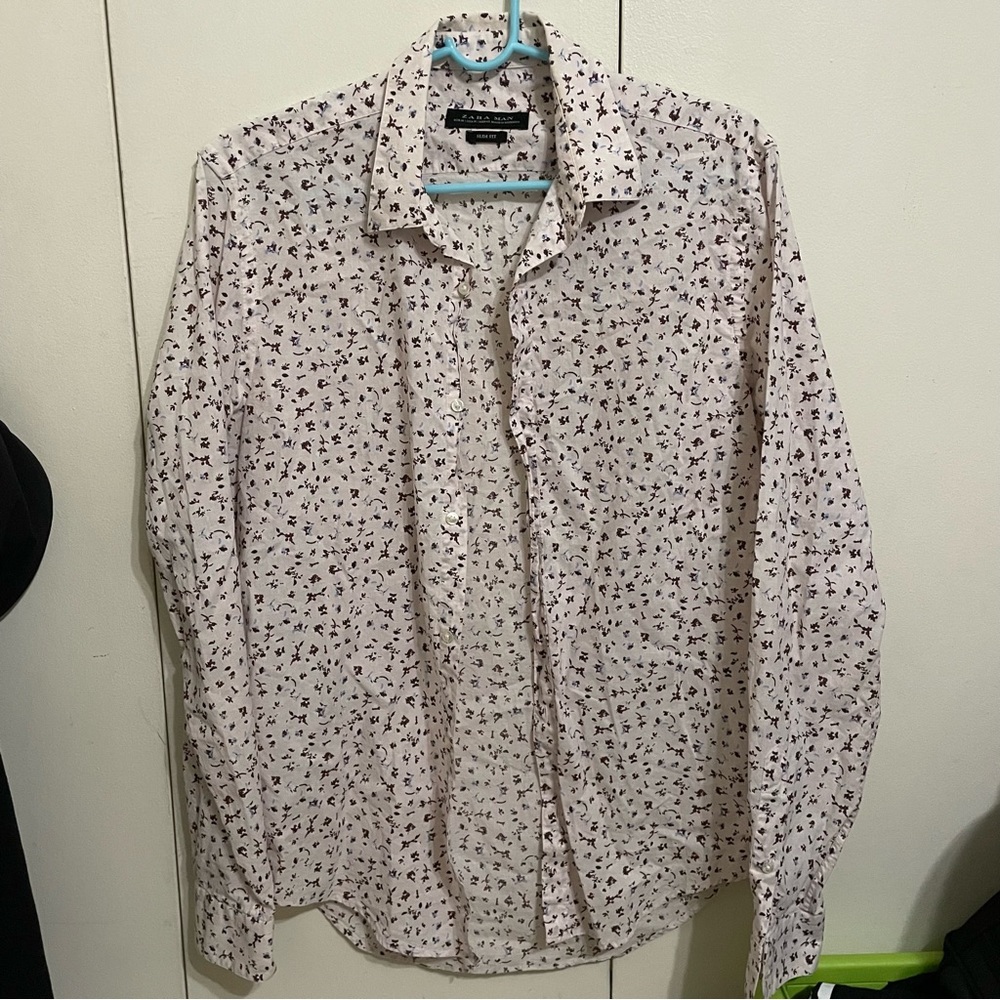 🤝 Slim Fit Zara Man Floral Print Button Down Dress Shirt 🤝